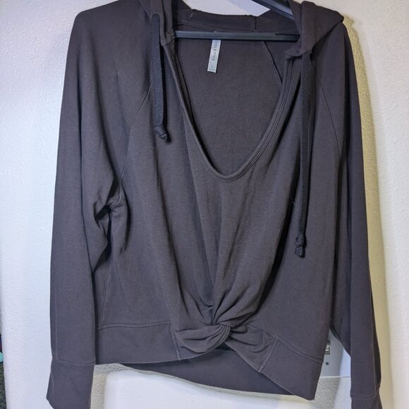 Fabletics VGUC Chocolate Brown Cowl Neck Hoodie Size Large *Small Paint Stain* - Picture 6 of 8